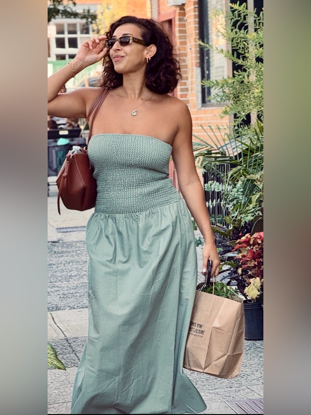 Strapless Smocked Maxi Dress in Sage Green